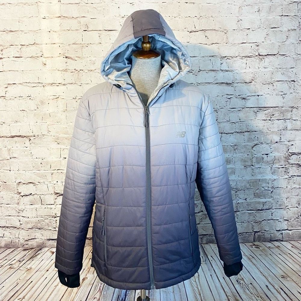 New Balance Puffer Coat Jacket Gray Dip Dye Ombré Effect Winter Women’s Size XL